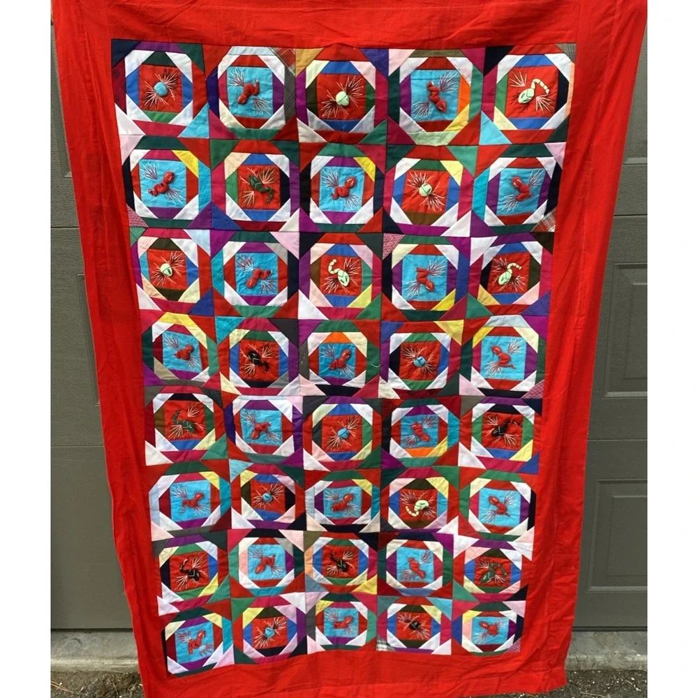 Chinese Bai Jia Bei Quilt: 100 Families, 3D Dragon Frog Design (60
